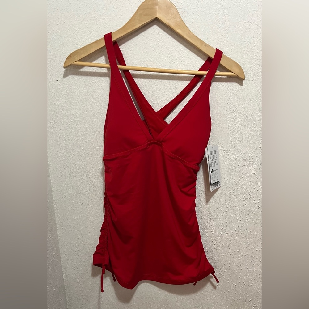 Athleta Red One Piece Swim with Sweetheart Neckline and Adjustable Ruching Sz S